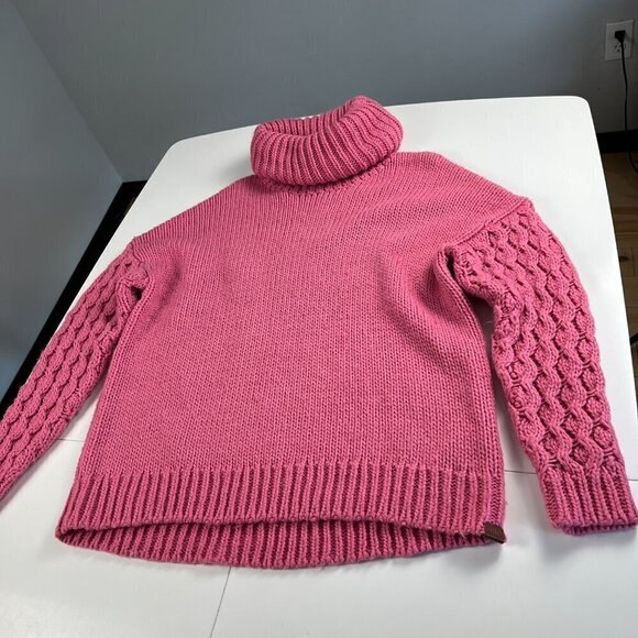 One teaspoon rider roll neck women sweater chunky cable knit turtleneck pink - Picture 3 of 9